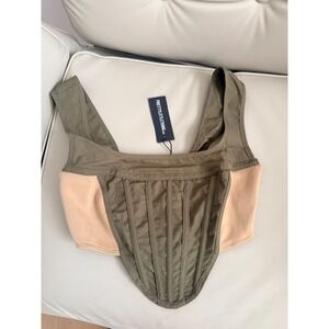 PrettyLittleThing Khaki Cargo Panel Corset Top Olive Tan Size 0 CMZ7457 NEW